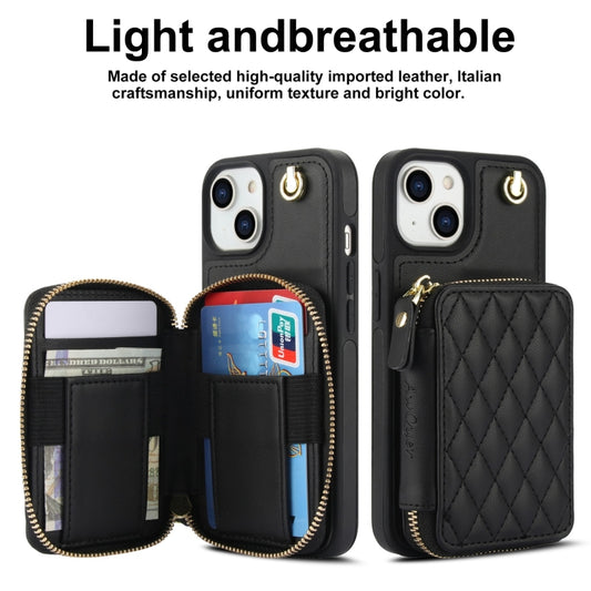 For iPhone 11 AwQuer Crossbody Zipper Wallet Rhombic Leather Back Phone Case(Black) - iPhone 11 Cases by Awquer | Online Shopping UK | buy2fix