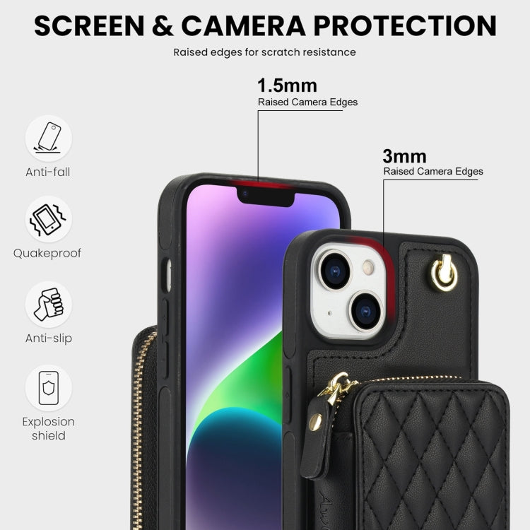 For iPhone 11 AwQuer Crossbody Zipper Wallet Rhombic Leather Back Phone Case(Black) - iPhone 11 Cases by Awquer | Online Shopping UK | buy2fix