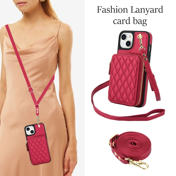 For iPhone 11 AwQuer Crossbody Zipper Wallet Rhombic Leather Back Phone Case(Red) - iPhone 11 Cases by Awquer | Online Shopping UK | buy2fix
