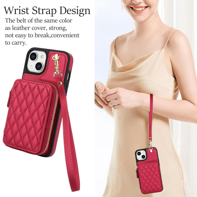 For iPhone 11 AwQuer Crossbody Zipper Wallet Rhombic Leather Back Phone Case(Red) - iPhone 11 Cases by Awquer | Online Shopping UK | buy2fix