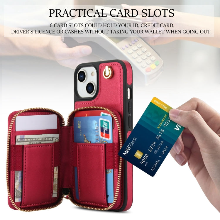 For iPhone 11 AwQuer Crossbody Zipper Wallet Rhombic Leather Back Phone Case(Red) - iPhone 11 Cases by Awquer | Online Shopping UK | buy2fix