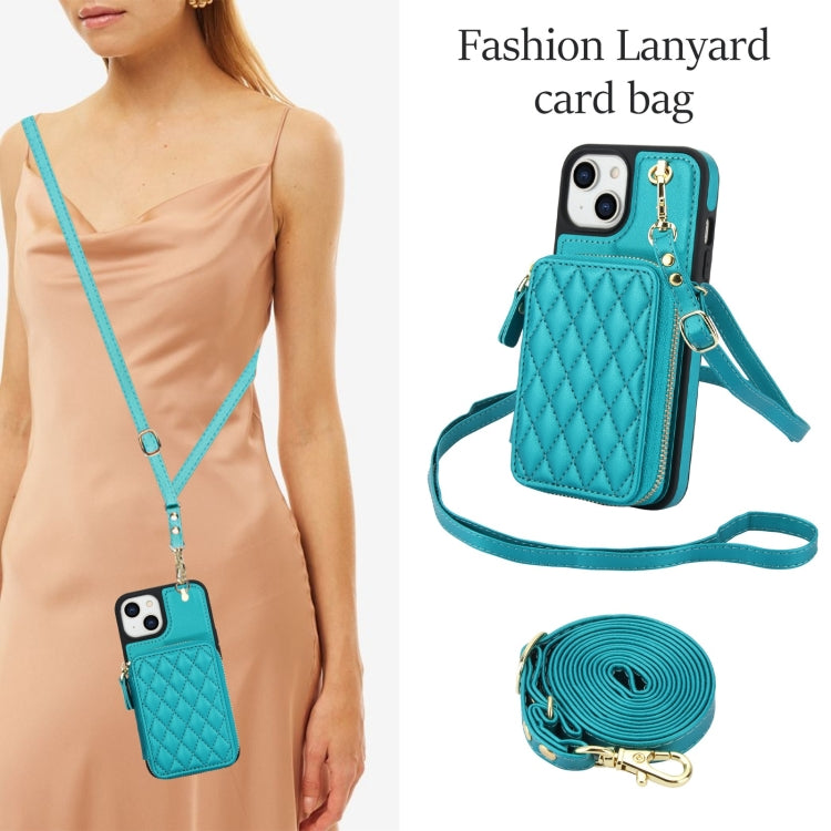 For iPhone 11 AwQuer Crossbody Zipper Wallet Rhombic Leather Back Phone Case(Green) - iPhone 11 Cases by Awquer | Online Shopping UK | buy2fix