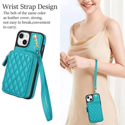 For iPhone 11 AwQuer Crossbody Zipper Wallet Rhombic Leather Back Phone Case(Green) - iPhone 11 Cases by Awquer | Online Shopping UK | buy2fix