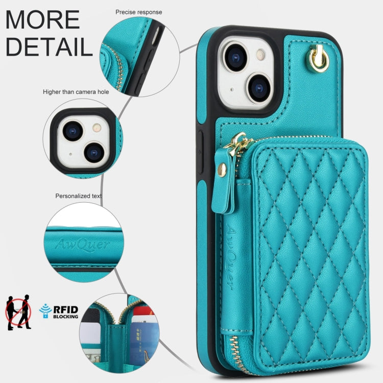 For iPhone 11 AwQuer Crossbody Zipper Wallet Rhombic Leather Back Phone Case(Green) - iPhone 11 Cases by Awquer | Online Shopping UK | buy2fix