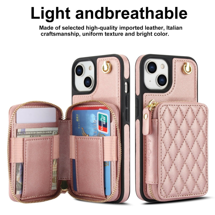 For iPhone 11 AwQuer Crossbody Zipper Wallet Rhombic Leather Back Phone Case(Rose Gold) - iPhone 11 Cases by Awquer | Online Shopping UK | buy2fix