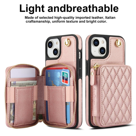 For iPhone 11 AwQuer Crossbody Zipper Wallet Rhombic Leather Back Phone Case(Rose Gold) - iPhone 11 Cases by Awquer | Online Shopping UK | buy2fix