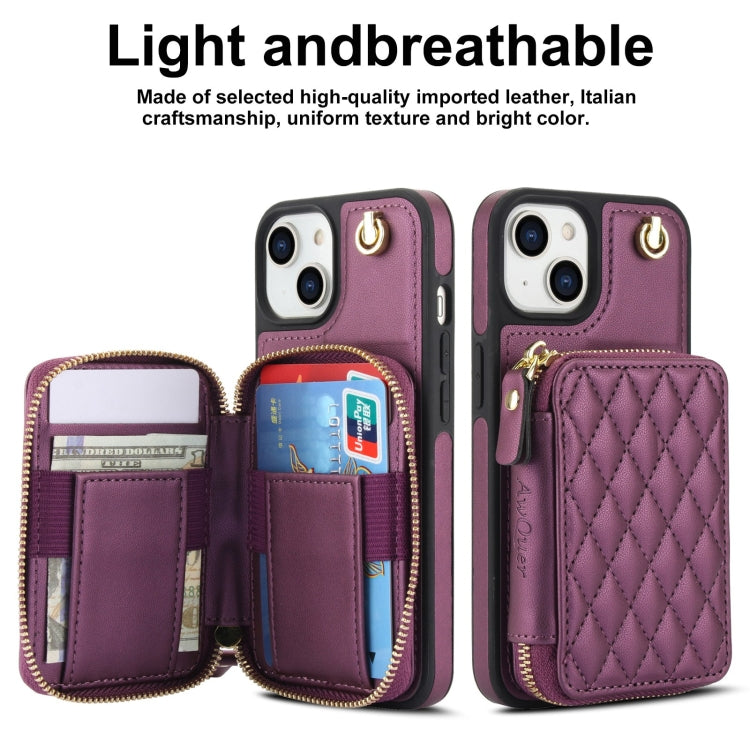 For iPhone 11 AwQuer Crossbody Zipper Wallet Rhombic Leather Back Phone Case(Dark Purple) - iPhone 11 Cases by Awquer | Online Shopping UK | buy2fix