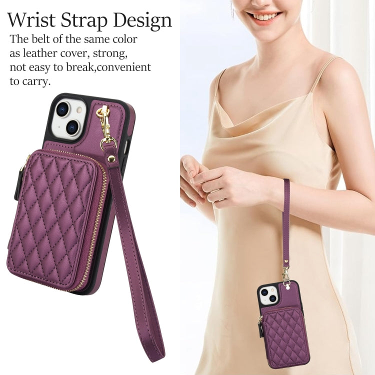 For iPhone 11 AwQuer Crossbody Zipper Wallet Rhombic Leather Back Phone Case(Dark Purple) - iPhone 11 Cases by Awquer | Online Shopping UK | buy2fix
