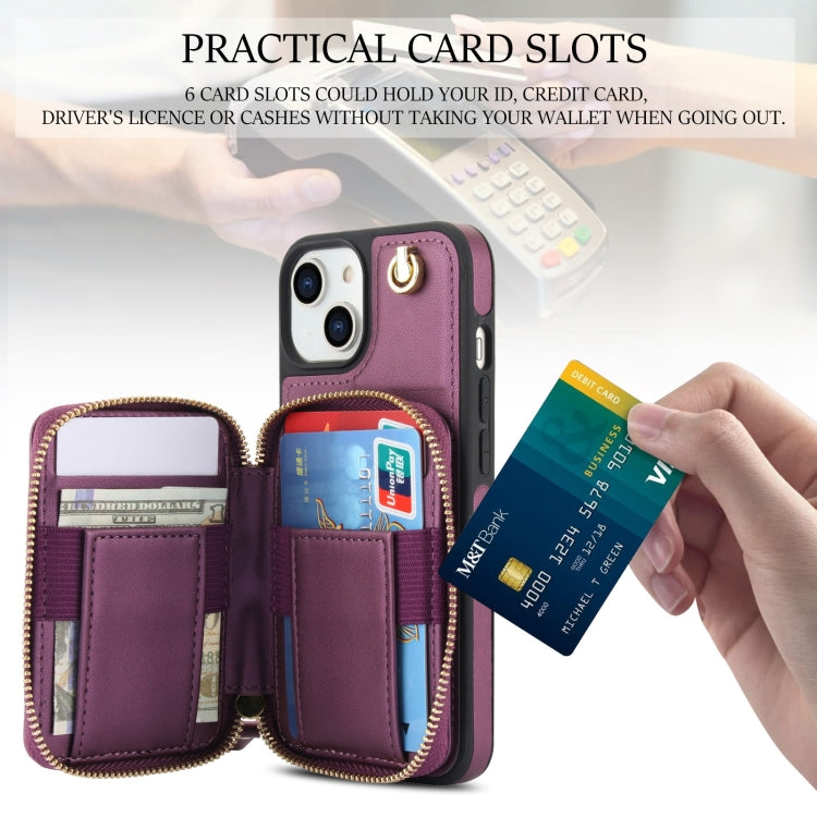 For iPhone 11 AwQuer Crossbody Zipper Wallet Rhombic Leather Back Phone Case(Dark Purple) - iPhone 11 Cases by Awquer | Online Shopping UK | buy2fix