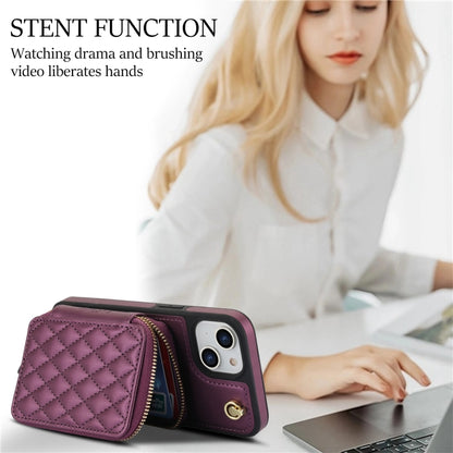 For iPhone 11 AwQuer Crossbody Zipper Wallet Rhombic Leather Back Phone Case(Dark Purple) - iPhone 11 Cases by Awquer | Online Shopping UK | buy2fix
