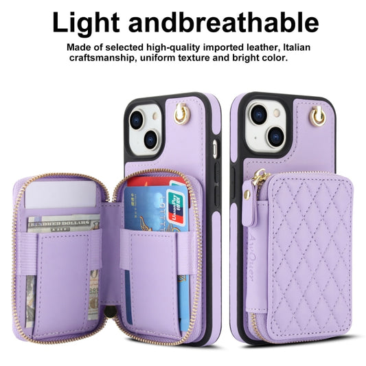 For iPhone 11 AwQuer Crossbody Zipper Wallet Rhombic Leather Back Phone Case(Purple) - iPhone 11 Cases by Awquer | Online Shopping UK | buy2fix