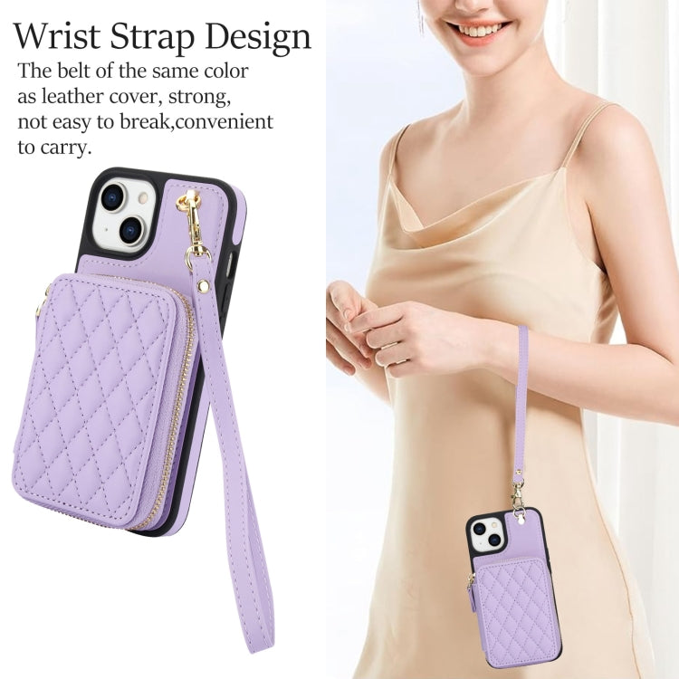 For iPhone 11 AwQuer Crossbody Zipper Wallet Rhombic Leather Back Phone Case(Purple) - iPhone 11 Cases by Awquer | Online Shopping UK | buy2fix