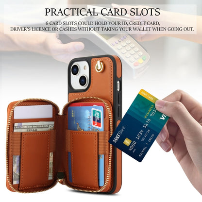 For iPhone 11 AwQuer Crossbody Zipper Wallet Rhombic Leather Back Phone Case(Brown) - iPhone 11 Cases by Awquer | Online Shopping UK | buy2fix