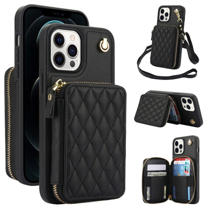 For iPhone 11 Pro AwQuer Crossbody Zipper Wallet Rhombic Leather Back Phone Case(Black) - iPhone 11 Pro Cases by Awquer | Online Shopping UK | buy2fix
