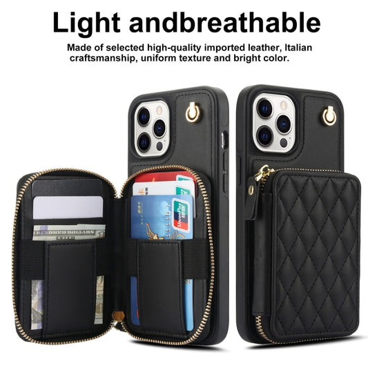 For iPhone 11 Pro AwQuer Crossbody Zipper Wallet Rhombic Leather Back Phone Case(Black) - iPhone 11 Pro Cases by Awquer | Online Shopping UK | buy2fix