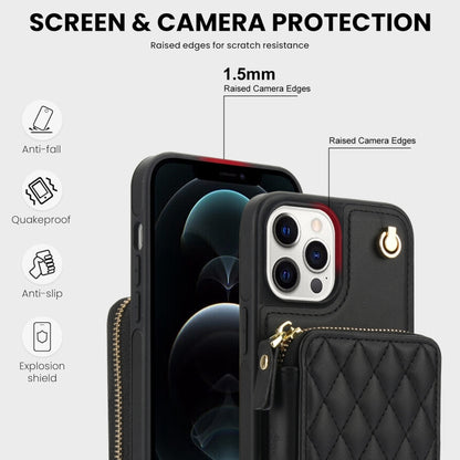 For iPhone 11 Pro AwQuer Crossbody Zipper Wallet Rhombic Leather Back Phone Case(Black) - iPhone 11 Pro Cases by Awquer | Online Shopping UK | buy2fix