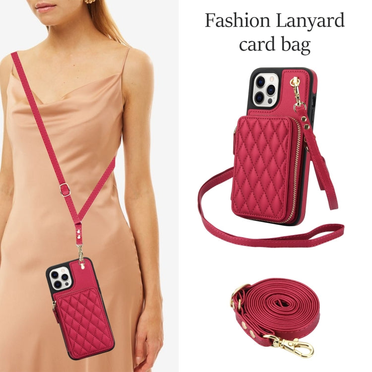 For iPhone 11 Pro AwQuer Crossbody Zipper Wallet Rhombic Leather Back Phone Case(Red) - iPhone 11 Pro Cases by Awquer | Online Shopping UK | buy2fix