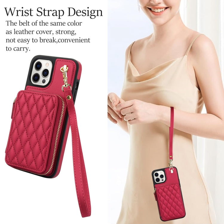 For iPhone 11 Pro AwQuer Crossbody Zipper Wallet Rhombic Leather Back Phone Case(Red) - iPhone 11 Pro Cases by Awquer | Online Shopping UK | buy2fix