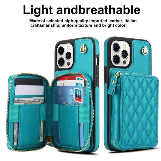 For iPhone 11 Pro AwQuer Crossbody Zipper Wallet Rhombic Leather Back Phone Case(Green) - iPhone 11 Pro Cases by Awquer | Online Shopping UK | buy2fix