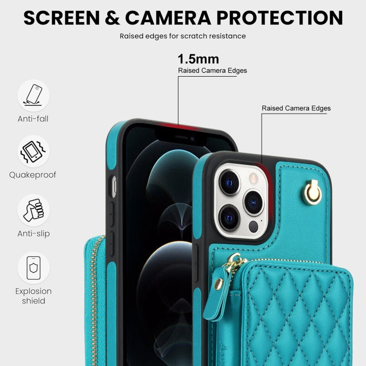 For iPhone 11 Pro AwQuer Crossbody Zipper Wallet Rhombic Leather Back Phone Case(Green) - iPhone 11 Pro Cases by Awquer | Online Shopping UK | buy2fix