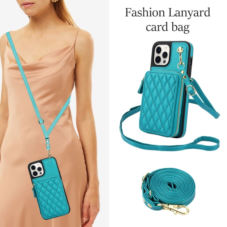 For iPhone 11 Pro AwQuer Crossbody Zipper Wallet Rhombic Leather Back Phone Case(Green) - iPhone 11 Pro Cases by Awquer | Online Shopping UK | buy2fix