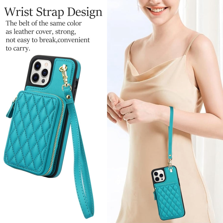 For iPhone 11 Pro AwQuer Crossbody Zipper Wallet Rhombic Leather Back Phone Case(Green) - iPhone 11 Pro Cases by Awquer | Online Shopping UK | buy2fix