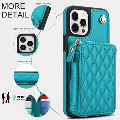 For iPhone 11 Pro AwQuer Crossbody Zipper Wallet Rhombic Leather Back Phone Case(Green) - iPhone 11 Pro Cases by Awquer | Online Shopping UK | buy2fix