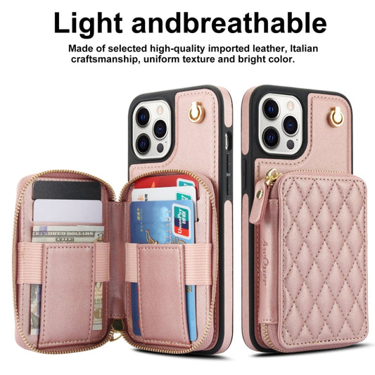 For iPhone 11 Pro AwQuer Crossbody Zipper Wallet Rhombic Leather Back Phone Case(Rose Gold) - iPhone 11 Pro Cases by Awquer | Online Shopping UK | buy2fix