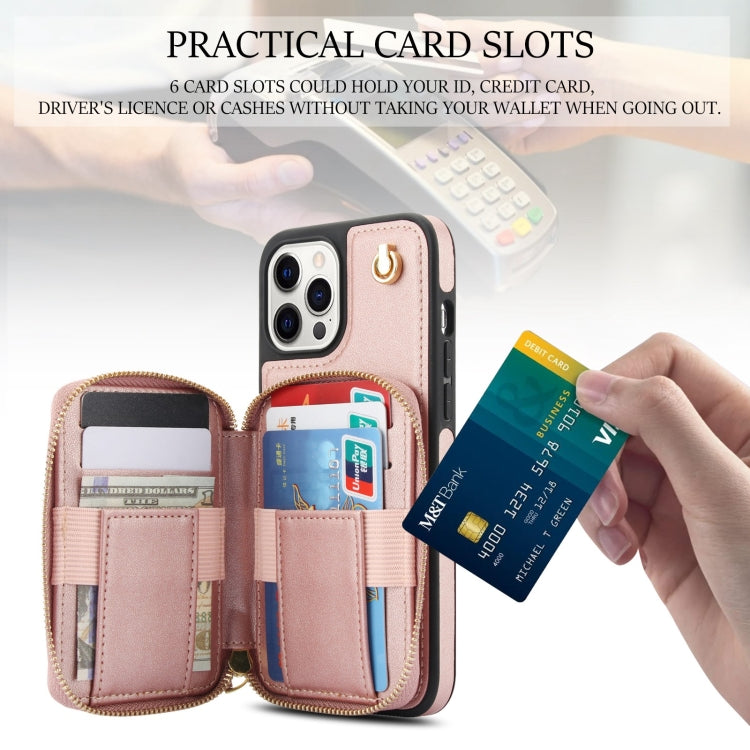 For iPhone 11 Pro AwQuer Crossbody Zipper Wallet Rhombic Leather Back Phone Case(Rose Gold) - iPhone 11 Pro Cases by Awquer | Online Shopping UK | buy2fix