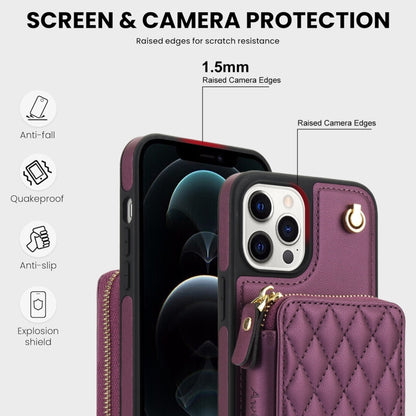 For iPhone 11 Pro AwQuer Crossbody Zipper Wallet Rhombic Leather Back Phone Case(Dark Purple) - iPhone 11 Pro Cases by Awquer | Online Shopping UK | buy2fix