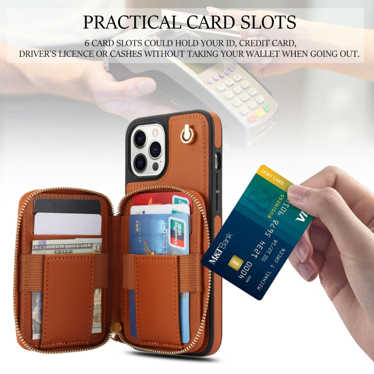 For iPhone 11 Pro AwQuer Crossbody Zipper Wallet Rhombic Leather Back Phone Case(Brown) - iPhone 11 Pro Cases by Awquer | Online Shopping UK | buy2fix