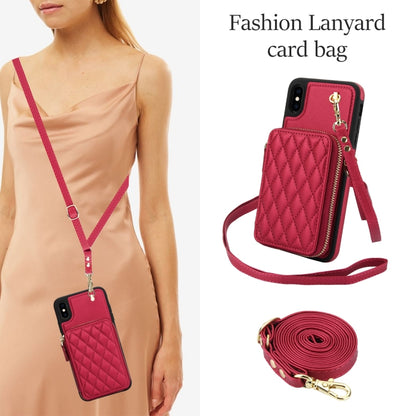 For iPhone X / XS AwQuer Crossbody Zipper Wallet Rhombic Leather Back Phone Case(Red) - More iPhone Cases by Awquer | Online Shopping UK | buy2fix