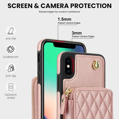 For iPhone X / XS AwQuer Crossbody Zipper Wallet Rhombic Leather Back Phone Case(Rose Gold) - More iPhone Cases by Awquer | Online Shopping UK | buy2fix