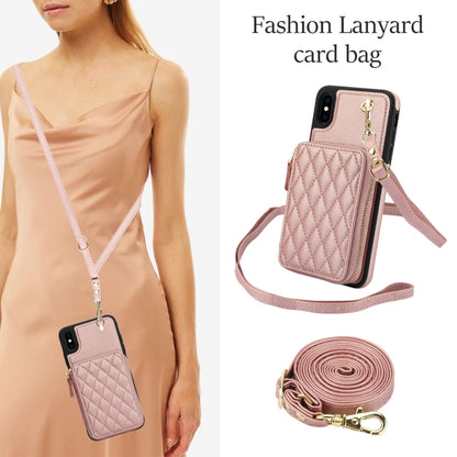 For iPhone X / XS AwQuer Crossbody Zipper Wallet Rhombic Leather Back Phone Case(Rose Gold) - More iPhone Cases by Awquer | Online Shopping UK | buy2fix