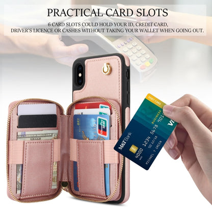 For iPhone X / XS AwQuer Crossbody Zipper Wallet Rhombic Leather Back Phone Case(Rose Gold) - More iPhone Cases by Awquer | Online Shopping UK | buy2fix