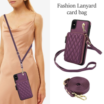 For iPhone X / XS AwQuer Crossbody Zipper Wallet Rhombic Leather Back Phone Case(Dark Purple) - More iPhone Cases by Awquer | Online Shopping UK | buy2fix