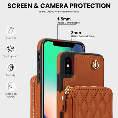 For iPhone X / XS AwQuer Crossbody Zipper Wallet Rhombic Leather Back Phone Case(Brown) - More iPhone Cases by Awquer | Online Shopping UK | buy2fix
