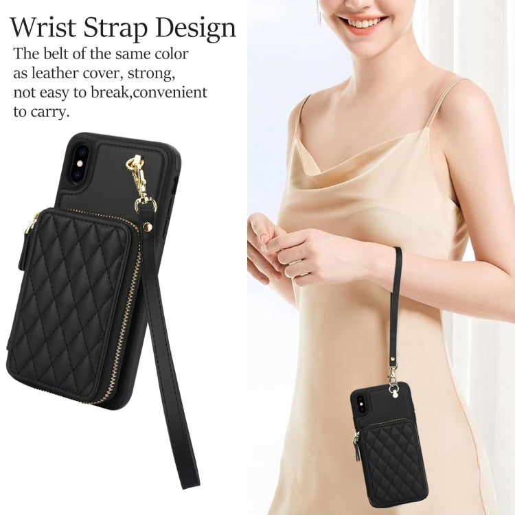For iPhone XR AwQuer Crossbody Zipper Wallet Rhombic Leather Back Phone Case(Black) - More iPhone Cases by Awquer | Online Shopping UK | buy2fix