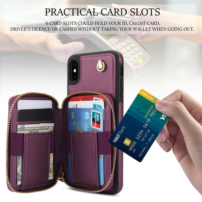 For iPhone XR AwQuer Crossbody Zipper Wallet Rhombic Leather Back Phone Case(Dark Purple) - More iPhone Cases by Awquer | Online Shopping UK | buy2fix