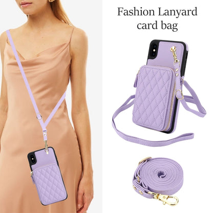 For iPhone XR AwQuer Crossbody Zipper Wallet Rhombic Leather Back Phone Case(Purple) - More iPhone Cases by Awquer | Online Shopping UK | buy2fix