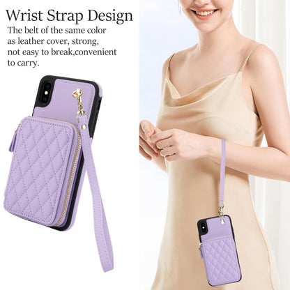 For iPhone XR AwQuer Crossbody Zipper Wallet Rhombic Leather Back Phone Case(Purple) - More iPhone Cases by Awquer | Online Shopping UK | buy2fix