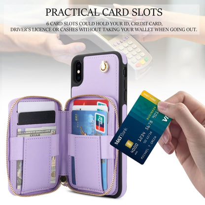 For iPhone XR AwQuer Crossbody Zipper Wallet Rhombic Leather Back Phone Case(Purple) - More iPhone Cases by Awquer | Online Shopping UK | buy2fix