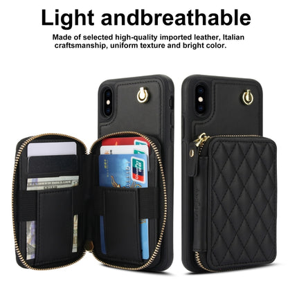 For iPhone XS Max AwQuer Crossbody Zipper Wallet Rhombic Leather Back Phone Case(Black) - More iPhone Cases by Awquer | Online Shopping UK | buy2fix