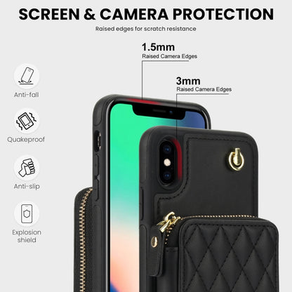 For iPhone XS Max AwQuer Crossbody Zipper Wallet Rhombic Leather Back Phone Case(Black) - More iPhone Cases by Awquer | Online Shopping UK | buy2fix