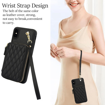 For iPhone XS Max AwQuer Crossbody Zipper Wallet Rhombic Leather Back Phone Case(Black) - More iPhone Cases by Awquer | Online Shopping UK | buy2fix