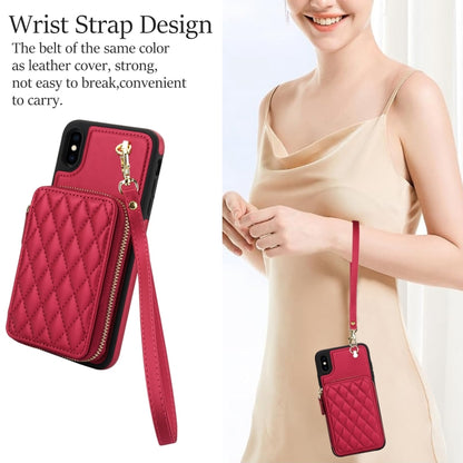 For iPhone XS Max AwQuer Crossbody Zipper Wallet Rhombic Leather Back Phone Case(Red) - More iPhone Cases by Awquer | Online Shopping UK | buy2fix
