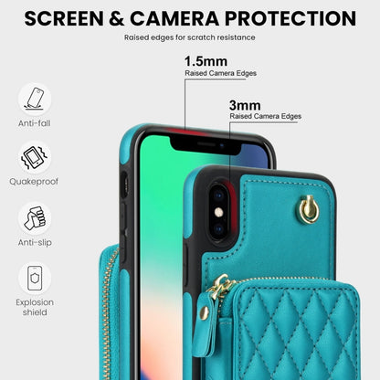 For iPhone XS Max AwQuer Crossbody Zipper Wallet Rhombic Leather Back Phone Case(Green) - More iPhone Cases by Awquer | Online Shopping UK | buy2fix