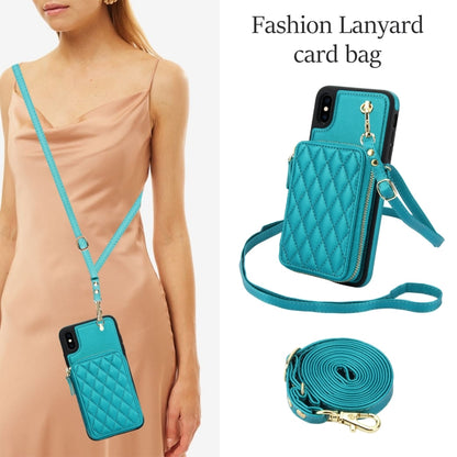 For iPhone XS Max AwQuer Crossbody Zipper Wallet Rhombic Leather Back Phone Case(Green) - More iPhone Cases by Awquer | Online Shopping UK | buy2fix