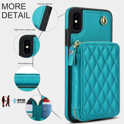 For iPhone XS Max AwQuer Crossbody Zipper Wallet Rhombic Leather Back Phone Case(Green) - More iPhone Cases by Awquer | Online Shopping UK | buy2fix