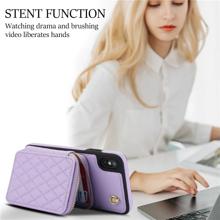 For iPhone XS Max AwQuer Crossbody Zipper Wallet Rhombic Leather Back Phone Case(Purple) - More iPhone Cases by Awquer | Online Shopping UK | buy2fix